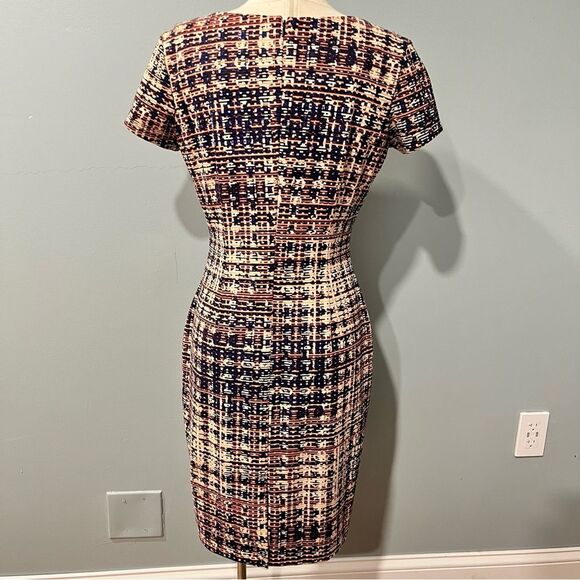 Ellen Tracy Tweed Print Short Sleeve Ponte Knit Sheath Dress Size 8 - Picture 4 of 9